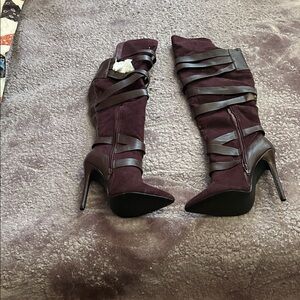 JustFab Geraldine Strappy Stiletto Knee-High Boots Black